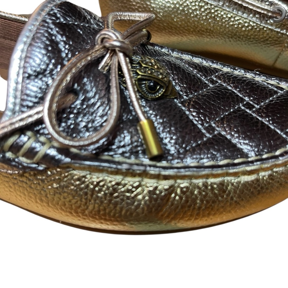 Kurt Geiger London Metallic Quilted Leather Loafers Crown Charm Bow Moccasins - Picture 15 of 16